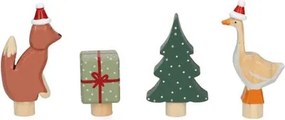 Stekers voor jaarring, hout, kerstmis, set van 4
