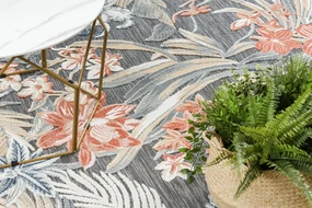 Tapijt Structural BOTANIC 65262 bloemen, plat geweven op het balkon, terras - zwart