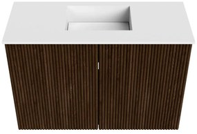 Mondiaz Joya 60cm toiletmeubel walnut met wastafel faye midden zonder kraangat talc