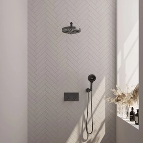 Brauer Stripe inbouw regendouche met 25cm hoofddouche, rechte muurarm en 3 standen handdouche set 28 gunmetal geborsteld PVD