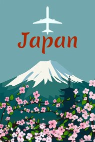 Ilustratie Travel poster mount Fuji Japan retro, VectorUp