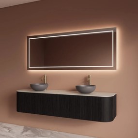 Gliss Design Alluro badmeubel ribbelfront met ronding links/rechts 180cm black en wit marmer toppaneel