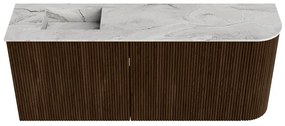 Mondiaz Joya DLux 100cm toiletmeubel ronding rechts walnut met wastafel faye links 1 kraangat glace