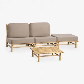 Tuinset Met 2-delige Modulaire Bank, Poef En Vierkante Salontafel 75x75 Cm Van Bamboe Isendra Mokka Bruine Stof - Sklum