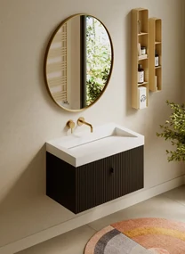 Muebles Calas badmeubel ribbelfront 80cm zwart mat met solid surface wastafel zonder kraangat