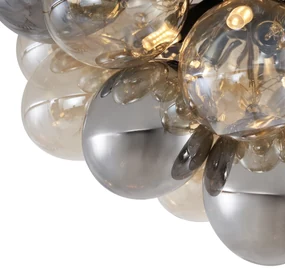 Design plafondlamp zwart met amber en smoke glas 6-lichts - Uvas Design G9 bol / globe / rond Binnenverlichting Lamp