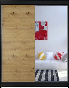 Kledingkast Closico 140, Zwart, Artisan eiken, 200x150x58cm, 125 kg, Kledingkast deuren: Schuivend, Aantal planken: 5, Aantal planken: 5