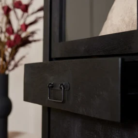 Starfurn Boaz Black Zwarte Vitrinekast Van Mangohout - 115x45x180cm.