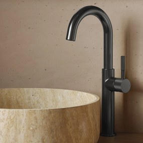 Saniclear Highriser Curved wastafelkraan verouderd ijzer - gunmetal