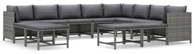 vidaXL 12-delige Loungeset met kussens poly rattan grijs