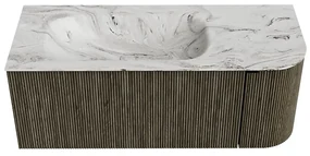 Mondiaz Kurve-dlux 115cm badmeubel ronding rechts shadow met 1 lade en deur en wastafel big small kraangat links glace