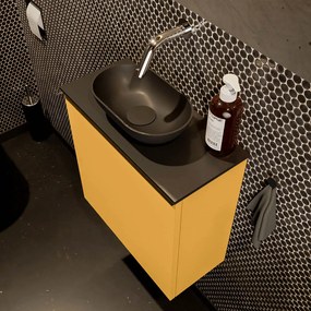 Mondiaz Fowy toiletmeubel 50cm ocher met zwarte waskom midden zonder kraangat