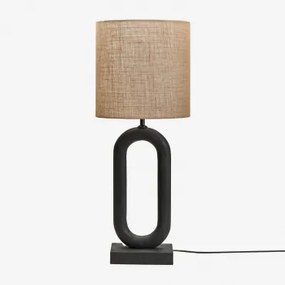 Tiberia Mangohouten Tafellamp Gewoon Zwart & Beige Linnen Ø30 Cm - ↑30 Cm Arlina - Sklum