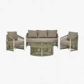 Tuinset Met Een 2-zitsbank, 2 Fauteuils En Salontafels Van Aluminium En Sophie Gevlochten Touw. Leger Groen – Koel - Sklum