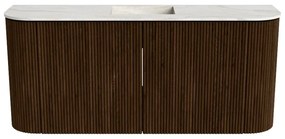 Mondiaz Joya DLux 95cm toiletmeubel ronding links/rechts walnut met wastafel faye midden zonder kraangat ostra