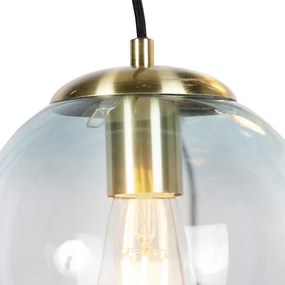 Eettafel / Eetkamer Art Deco hanglamp messing met blauw glas 7-lichts - Pallon Art Deco E27 bol / globe / rond Binnenverlichting Lamp