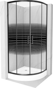 Mexen Rio half ronde douchecabine 90 x 90 cm, zwarte strepen, zwart + douchebak, wit - 863-090-090-70-20-4710