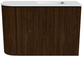 Mondiaz Joya 60cm toiletmeubel ronding links walnut met wastafel faye rechts 1 kraangat talc