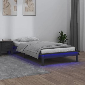 vidaXL Bedframe LED massief hout grijs 75x190 cm 2FT6 Small Single