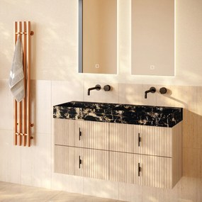 Muebles Murcia badmeubel ribbelfront 120cm naturel eiken met Portoro Gold wastafel zonder kraangaten