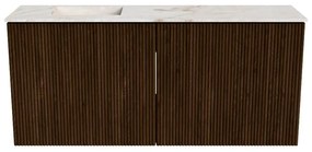 Mondiaz Joya DLux 90cm toiletmeubel walnut met wastafel faye links zonder kraangat frappe