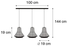 Eettafel / Eetkamer Landelijke hanglamp zwart met touw 19 cm 3-lichts - Jenthe Landelijk E27 Binnenverlichting Lamp