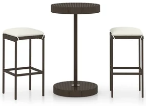 vidaXL 3-delige Tuinbarset met kussens poly rattan bruin