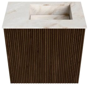 Mondiaz Joya DLux 40cm toiletmeubel walnut met wastafel faye rechts 1 kraangat frappe