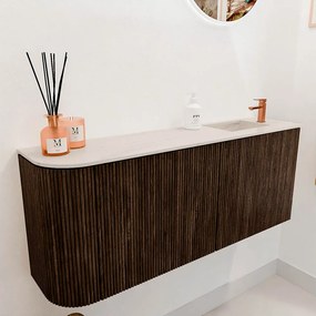 Mondiaz Joya DLux 100cm toiletmeubel ronding links walnut met wastafel faye rechts 1 kraangat meli