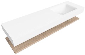 Zaro Alan badmeubel 160cm met planchet washed oak en vrijhangende wastafel cloud rechts 1 kraangat talc
