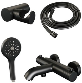 Brauer Stripe thermostatische badkraan met wandhouder en 3 standen handdouche zwart mat
