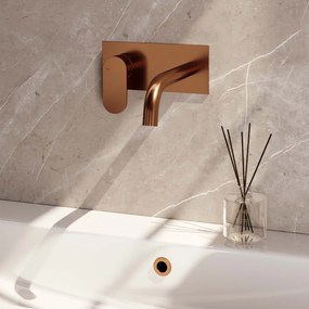 Brauer Copper Edition ColdStart wastafelkraan inbouw gebogen uitloop met achterplaat model C2 koper geborsteld PVD