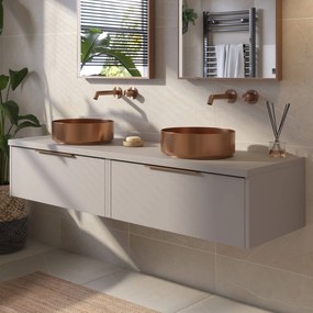 Saqu Lima badmeubel incl. geborsteld koperen RVS waskommen 160x51x44cm mat greige – koperen greep