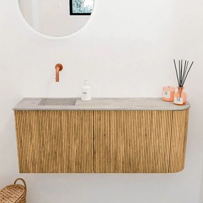 Mondiaz Joya DLux 100cm toiletmeubel ronding rechts oak met wastafel faye links zonder kraangat glace