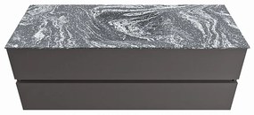 Mondiaz Vica DLux badmeubel 130cm dark grey 2 lades met wastafel lava midden 1 kraangat