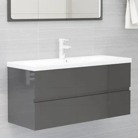 vidaXL Wastafelkast 100x38,5x45 cm spaanplaat hoogglans grijs