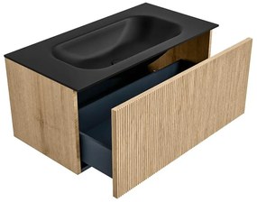 Mondiaz Kurve 90cm badmeubel oak met 1 lade en wastafel big small midden zonder kraangat urban