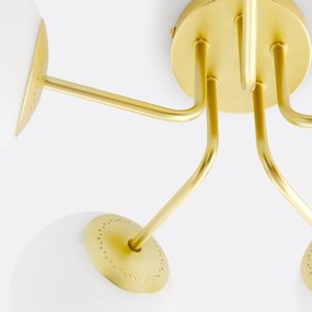 Plafondlamp in messing en opaline glas, Moricio