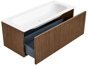 Mondiaz Kurve 110cm badmeubel walnut met 1 lade en wastafel big medium midden zonder kraangat