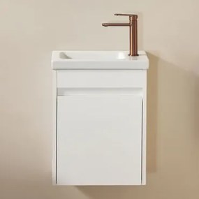 Badkamermeubelset In Hout Met Geïntegreerde Wastafel Narek Wit & Spiegelloze & Rosé Goud ↑20 Cm Met Aftapkraan - Sklum
