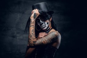 Kunstfotografie A woman with painted skull face., FXQuadro, (40 x 26.7 cm)