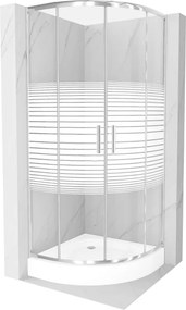 Mexen Rio halfronde douchecabine 80 x 80 cm, witte strepen, chroom + douchebak, wit - 863-080-080-01-20-4710
