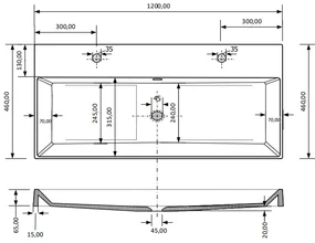 SaniGoods Kolo wastafel 120cm 2 kraangaten glans wit