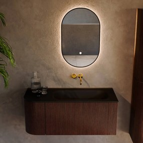 Mondiaz Kurve 105cm badmeubel ronding links ruby met 1 lade en deur en wastafel big small rechts zonder kraangat urban