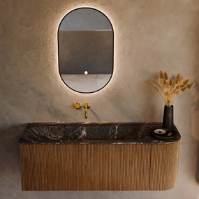 Mondiaz Kurve-dlux 125cm badmeubel ronding rechts dusk met 1 lade en deur en wastafel big medium links zonder kraangat lava