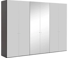 Goossens Kledingkast Easy Storage Ddk, Kledingkast 304 cm breed, 220 cm hoog, 4x glas draaideur en 2x spiegel draaideur midden