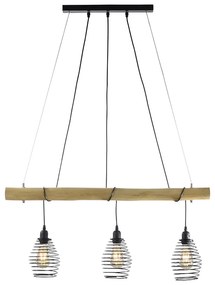Eettafel / Eetkamer Landelijke hanglamp zwart met hout 3-lichts - Sverre Industriele / Industrie / Industrial E27 Binnenverlichting Lamp