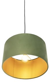 Stoffen Hanglamp met velours kap groen met goud 35 cm - Combi Landelijk / Rustiek, Landelijk E27 cilinder / rond rond Binnenverlichting Lamp
