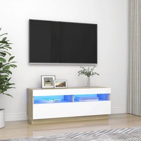 vidaXL Tv-meubel met LED-verlichting 100x35x40 cm wit en sonoma eiken
