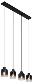 Moderne hanglamp zwart met smoke glas 4-lichts - Dame
